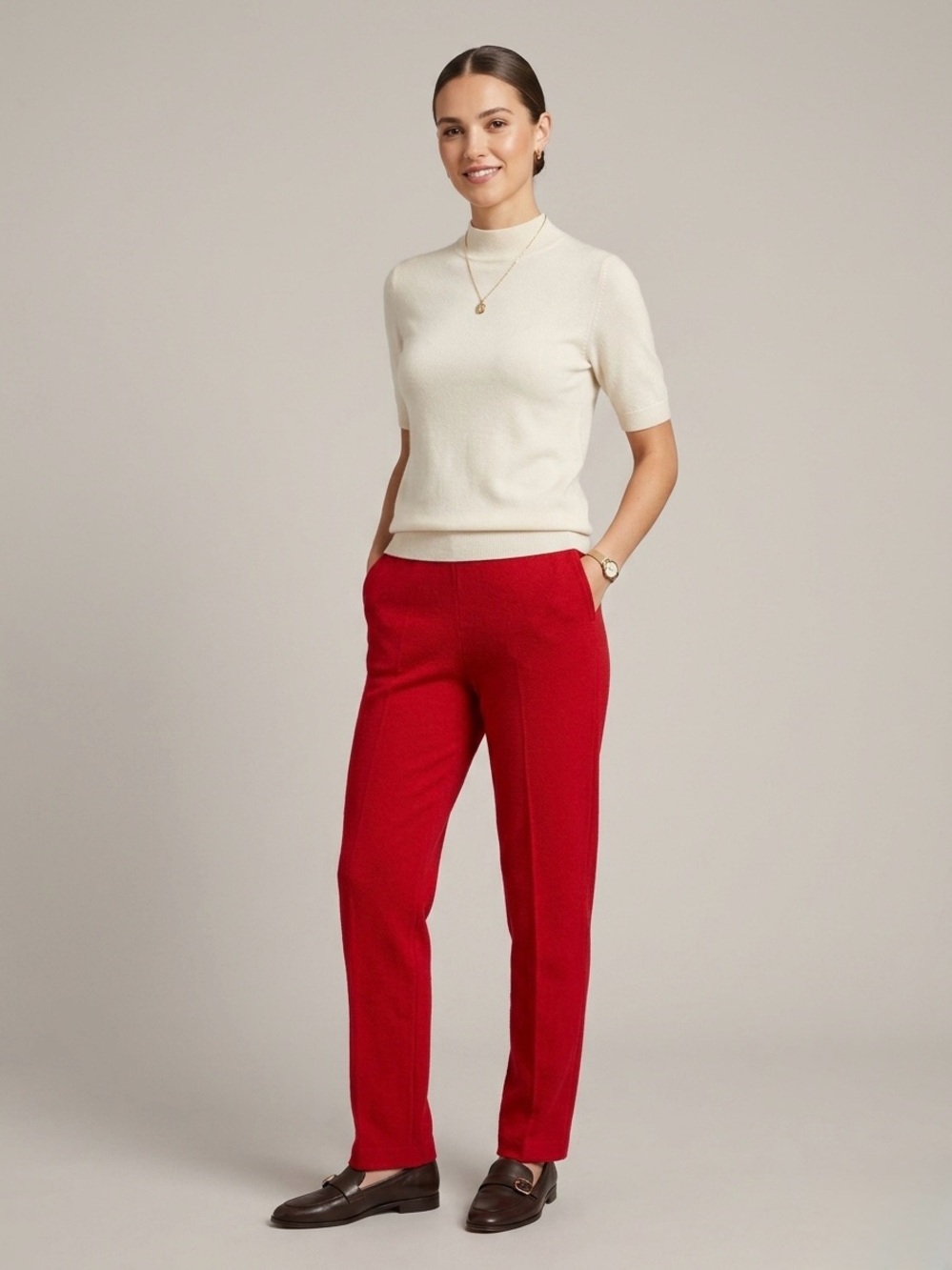 St. John Red Tailored Straight-Leg Trousers | Size 10
